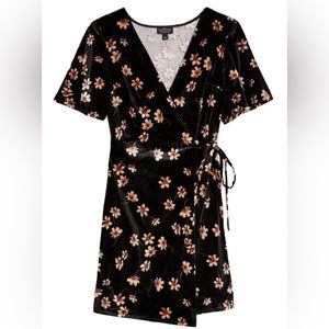 Topshop Velvet Floral Wrap Mini Dress